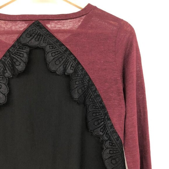 Sandro Paris Burgundy Black crochet lace detailing long sleeve t-shirt SP - Picture 12 of 15